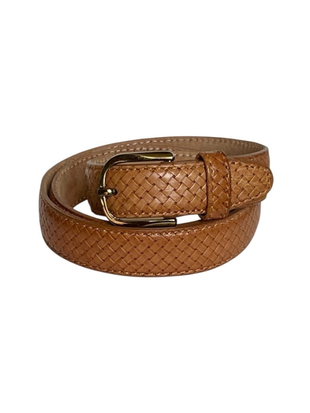 Vintage Medici Tan Woven Basketweave Pattern Unisex Leather Belt